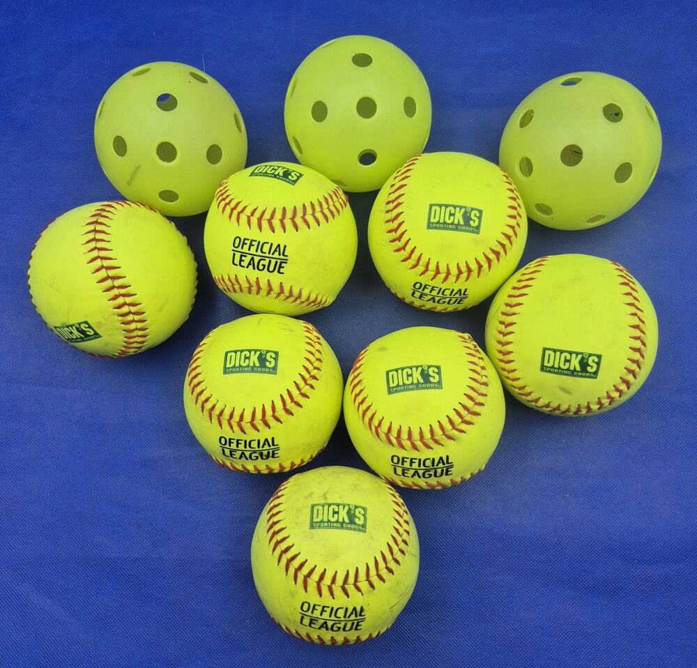 7 Yellow Official League Softballs 3 Practice Balls Dicks Sporting Goods Used